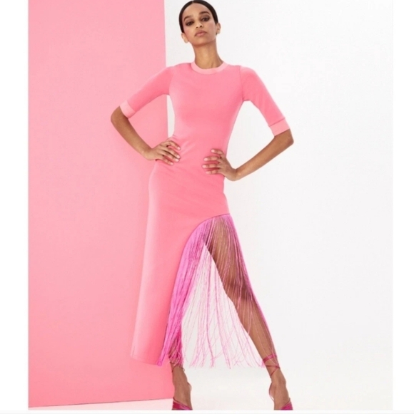 ALICE +OLIVIA ASYMMETRICAL FRINGE MIDI DRESS SIZE 6 - Picture 9 of 11